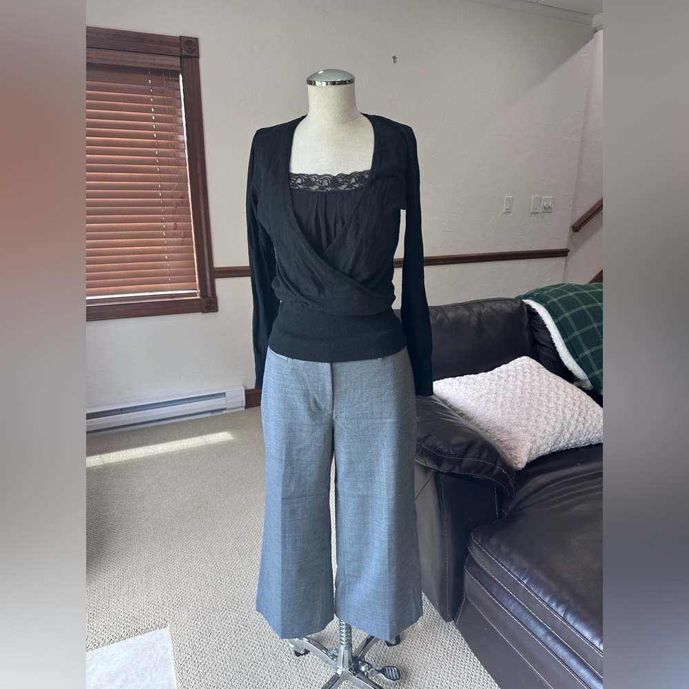 White House Black Market Gray Wide Leg Crop Pants